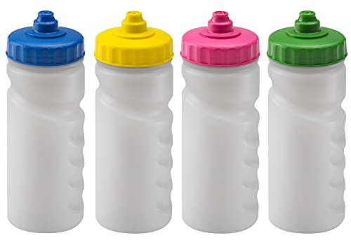 Foxberry 500ml Children's School Water Bottles - 4 Pack - Hands Free Lid - Spill Proof and Leak Proof Spout - BPA Free - Dishwasher Safe - Blank For DIY Decoration - Kids - School - Sports - Clubs