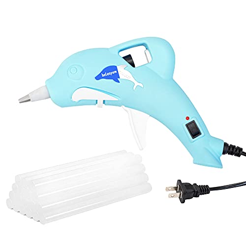 Hot Glue Gun with Glue Sticks -20pcs Upgraded 40W Mini Blue Dolphin Glue Gun for Crafts Mini Glue Gun for Kids DIY, Hot Melt Glue Gun Kit for School Supplies and Home Quick Repairs