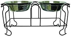 Mcage Double Wrought Iron Hi-Rise Stand with Double 10 Inch Stainless Steel Feeder Deep Bowls #99424 Double