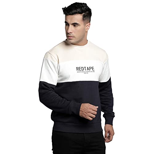 Red Tape Men’S Cottonblend Crew Neck Sweatshirts (Rws0054_Navy_M)