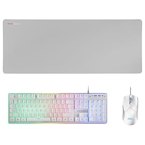 Mars Gaming MCPX, Combo Teclado Gaming H-Mech FRGB, Ratón Gaming 10000DPI y Alfombrilla Escritorio XXL, Blanco, Teclado Español