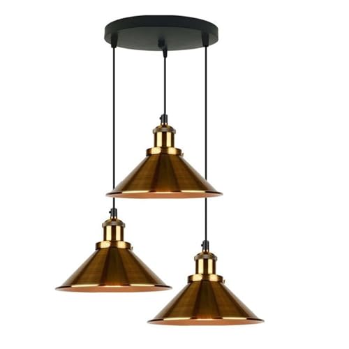 Pendentif rétro industriel à 3 têtes en métal noir avec base E27 pour luminaire de salon