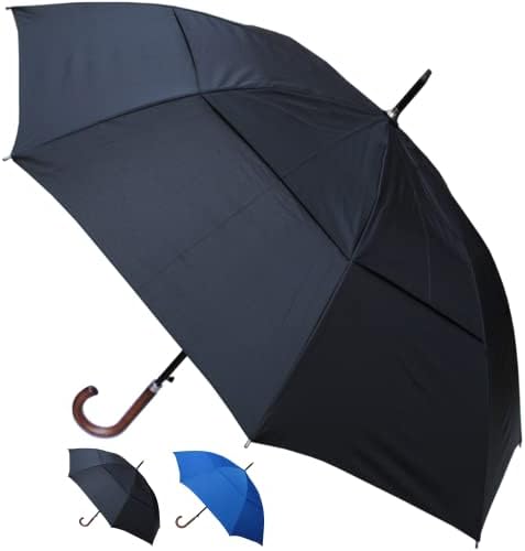 COLLAR AND CUFFS LONDON - Windproof Extra Strong - StormDefender City Umbrella - Vented Double Canopy - Auto Open - Solid Wood Hook Handle - Golf Mens Womens