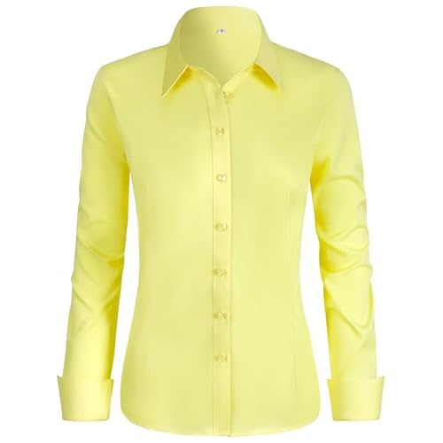 BBIBBI Regular, Petite & Tall XS-6XL Women's Stretch Long Sleeve Button Down Dress Shirts Solid Business Casual Work Blouse