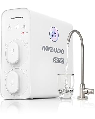 600GPD Reverse Osmosis Water Filter, MIZUDO Pureflo 8 Stage Tankless Reverse Osmosis System, 3:1 Pure to Drain, Compact RO System Under Sink for Home Drinking Water Filtration, Reduce TDS/Fluoride