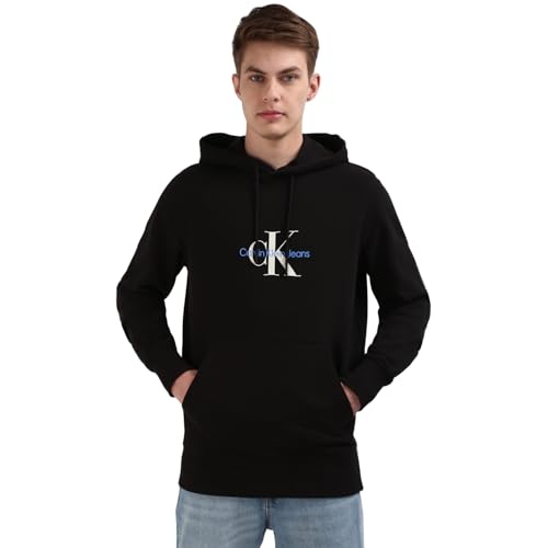 Sweat à capuche noir Calvin Klein Homme avec logo distressed texturé