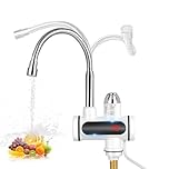 Instant Hot Water Tap 220V, 3000W Electric Instant Water Heater Boiling Water Tap with LED Digital Display, 360° Rotating Electric Stainless Heater Faucet for Kitchen Bathroom Washroom UK Plug