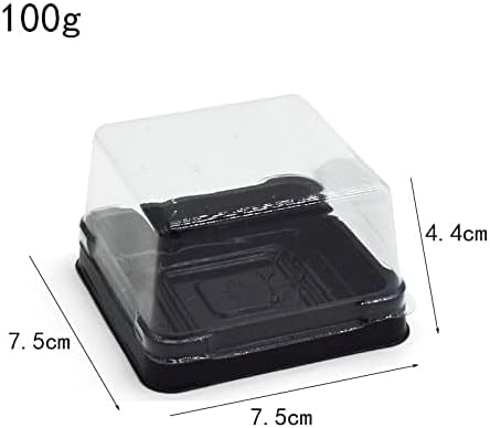 100pcs Square Plastic Moon Cake Box Christmas Wedding Party Cake Box Container Holder Packaging Egg-Yolk Puff Container Box (Black 100g)