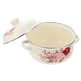 JECOMPRIS Marmite en Émail 18 Cm Vintage Couvercle et Double Poignée, Casserole à Ragoût Résistante pour Cuisson Uniforme, Pot Cuisine Pratique pour Soupe et Pâtes, Usage Maison et Cuisson