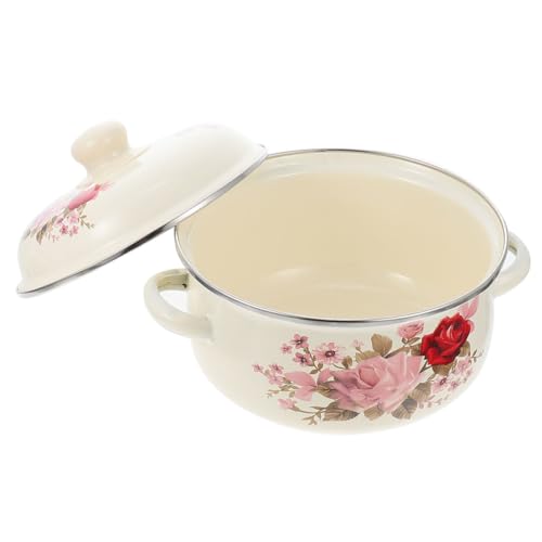 CALLARON Olla Esmaltada de 18 Cm Tapa y Doble Asa, Olla para Estofado Portátil Resistente a Ácidos y Álcalis, Adecuado para Cocina Doméstica y Guisos, Artículos Hogar