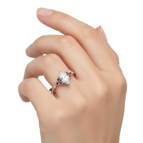 Image of 55Carat Choose Your Gemstone 14k Rose Gold Plated Marquise Shape Petite Engagement Ring Everyday Wedding Jewelry Handmade Gifts for Wife Celtic Knot Split Diamond CZ Birthstone Ring : US Size 4 to 12