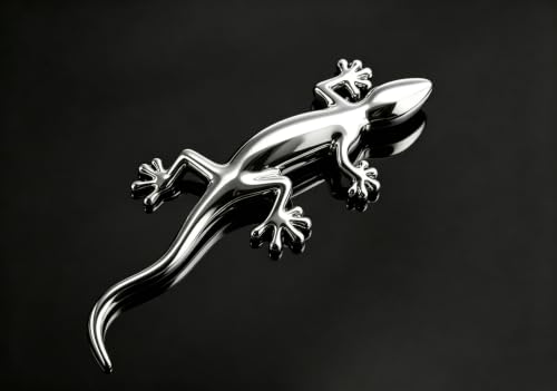 Image of 2PCS 3D Gecko Emblem Car Sticker Metal Chrome Silver Spider Badges Sticker for Universal Car Vehicle, Truck, Motorcycle, RV, Scooter, SUV, Door, Window for Headphone Decorations (Silver Gecko)