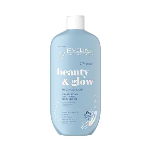 Eveline Cosmetics Beauty&Glow Feuchtigkeitsspendende & Revitalisierende Körperlotion - Angereichert mit Vit. A, E, C, B3, B5 & F mit Kokoswasser & Koffein - Für Trockene & Empfindliche Haut