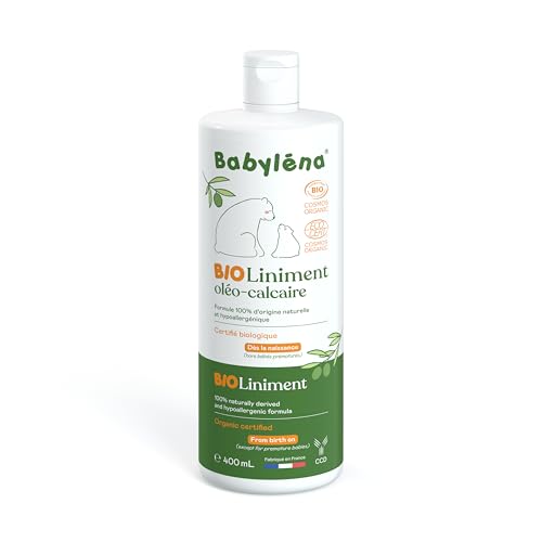 Babyléna BioLiniment Oléo-Calcaire bébé – 100% d’Origine naturelle 400 ml - Certifié Bio* Sans parfum– Liniment Fabriqué en France
