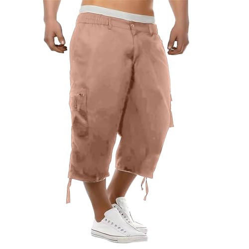 Mens Casual Cargo Capri Pants Wide Leg Loose Fit Tactical Pants Cropped Outdoor Hiking Fishing Trousers with Pocket