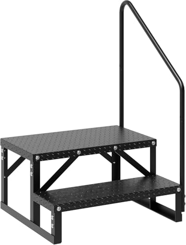 RV Steps with Handrail,660 Lbs Heavy-Duty Camper Entry Stairs with Anti-Slip Panel, Mobile Home Stairs Outdoor Camping Travel Trailers Motorhome Hot Tub Spa Portable Step（2 Steps）