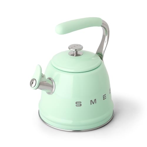 Image of SMEG Stovetop Whistling Kettle - 50s Retro Style, 2.3 Liter (10 Cup / 2.4 Quart) Stainless Steel Tea Kettle with Iconic Design & Whistle - Premium Kitchen Statement Piece (New Pastel Green)