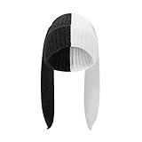 Cute Funny Bunny Ear Hat Crochet Rabbit Beanie Women Knit Color Block Sweater Hat Warm Winter Cap (A-White Black, One Size)