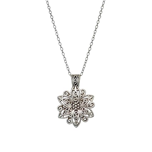VIEKYBUTTY Vintage Silver Flower Long Pendant Necklace for Women –