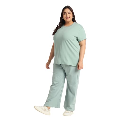 Image of Women's Relaxed Fit Cotton Co-Ord Set | Half Sleeve Top & Wide Leg Pants | Travel & Casual Wear