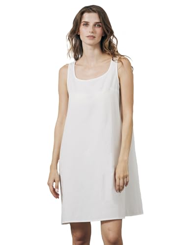 BEAUTELICATE Damen Unterkleid mit Breiten Trägern 100% Baumwolle Rundhals Locker Unterkleid Knielänge Full Slip Trägerkleid Nachthemd Negligee...