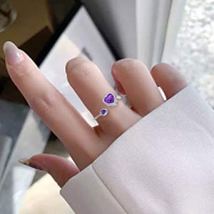 Presentski Adjustable Heart Birthstone Ring February Birthstone Ring Feb Amethyst Birthstone 925 Sterling Silver Open Rings For Women Teen Girls #TOP1