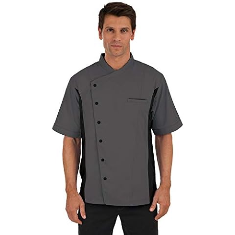 ChefUniforms.com Men's Chef Coat with Mesh Sides (Pebble Grey/Black, 2X) Cover