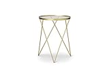 Stylischer und praktischer Beistelltisch rund: Der kleine Couchtisch in Gold zeichnet sich nicht nur durch elegantes Design und seiner Glasplatte aus, sondern auch durch seinen Nutzen. Durch die 20 kg Belastbarkeit können auch schwere Gegenstände oder große Blumentöpfe platziert werden. Der Beistelltisch mit Glasplatte ist eine Bereicherung für jede Inneneinrichtung.