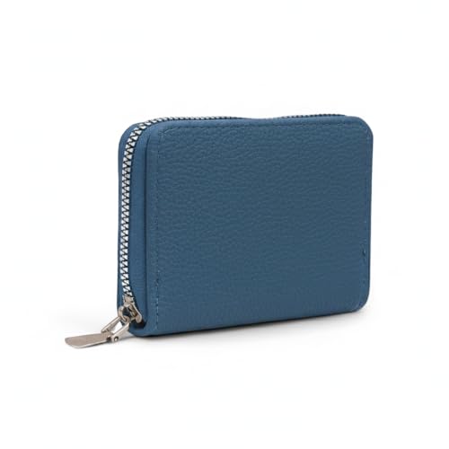 Image of VEMILIO Vegan Leather Zipper Wallet for Men & Women | 9 Card Slots | 2 Cash Compartments | Stylish Slim Credit Card Holder Purse | Travel Friendly Compact Wallet Gift for Boys Girls (Blue)
