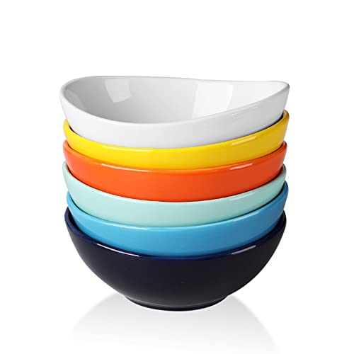 amhomel Ceramic Bowls, 10 Ounce for Dessert, Ice Cream and Condiments, Small Bowls for Side Dishes, Chip Resistant, Dishwasher and Microwave Safe, Set of 6(Hot assorted colors, 5 Inch)
