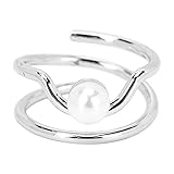 petjoyful Anillos de nudillos con perlas para uñas, elegantes y simples, de cobre, para mujeres y niñas (3052 platino)