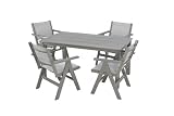Sevaloro Patio Dining Table Sets 5-Piece, Outdoor HDPE Dining Furniture Set with Umbrella Hole Cut-Out Table and 4 Chairs - Light Gray