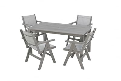 Sevaloro Patio Dining Table Sets 5-Piece, Outdoor HDPE Dining Furniture Set with Umbrella Hole Cut-Out Table and 4 Chairs - Light Gray
