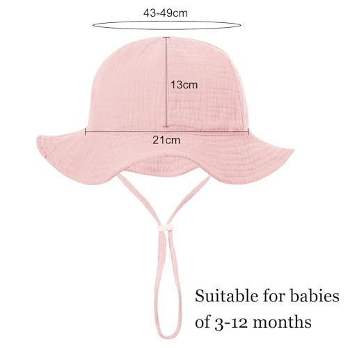 2 Pcs Baby Girl Sun Hat, Newborn Soft Cotton Bucket Hats, Toddler Cotton Beach Hat, with Adjustable Chin Strap, for 3-12Months - Image 3