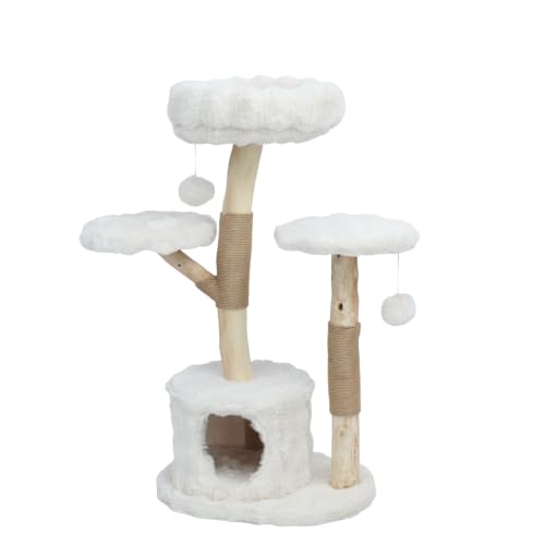 Árbol para Gatos Grande de Madera Real y Sisal Blanco miniatura 1