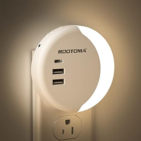 ROOTOMA Led Night Light Plug-In with USB Charger and Dimmable Brightness Cover