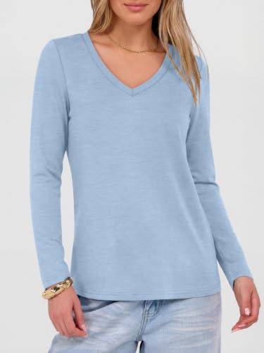 Image of ANRABESS Women's Long Sleeve Shirts V Neck Fall Tops | Soft Comfort Wrinkle Free Tshirts, Basic Tee, Winter Layer Clothing, Business Casual Work Fall Outfits, Travel Daily Wear