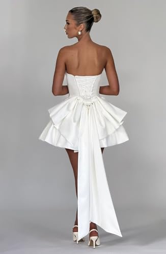 Short Strapless Homecoming Dresses with Bow Cowl Neck Satin Cocktail Party Dress for Teens Aline Ball Gowns DE4472