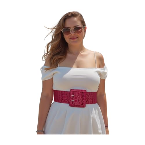 Women Fashion Stretch Wide Belt High Waist Hip Big Square Buckle Fit Size M L Pink2