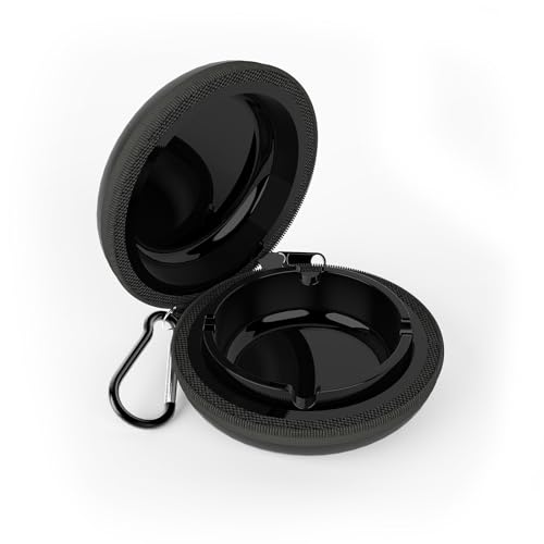 Juspota Ceniceros Portátiles, Mini Cremallera Cenicero de Bolsillo Antiolores, Cenicero Metal de Cigarrillos con Llavero para Viajes, al Aire Libre, Senderismo, Negro