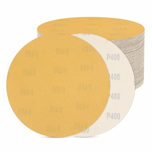 DTGN 8In 400Grit Hook and Loop Sanding Disc 50Pcs Yellow Aluminum Oxide