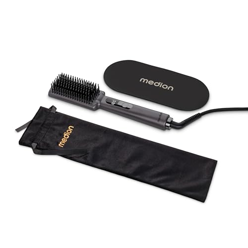 MEDION Glättbürste HB1 (Glätteisen & Haarbürste, Haarglätter mit Ionen-Technologie, 5 regelbare Hitzestufen, 165°-210°. Ideal kombinierbar mit unserem Haartrockner) grau