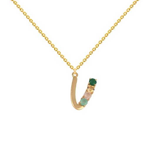 Pendentif doré initial U orné de somptueuses pierres pastel