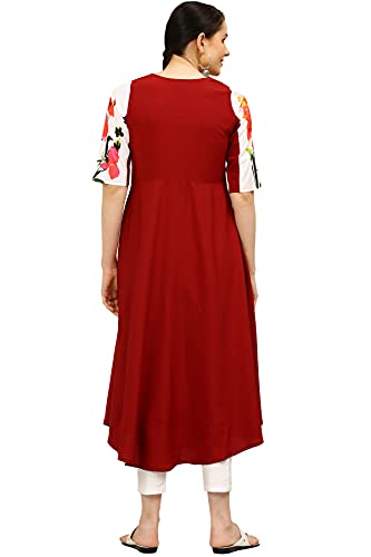 Image of Women's Crepe A-Line Printed Kurti(ALC9121CHRY1 Cherry X-Small)