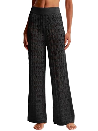 Saodimallsu Womens Crochet Cover Up Pants Sheer Mesh High Waist