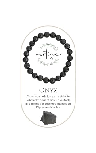 VERTIGE Bracelet de lithothérapie ONYX, Pierres 8mm Minérales, Source de bien être Psychique et Physique, Apporte FORCE, PROTECTION, STABILITÉ et CONFIANCE, Bracelet Femme/Bracelet Homme