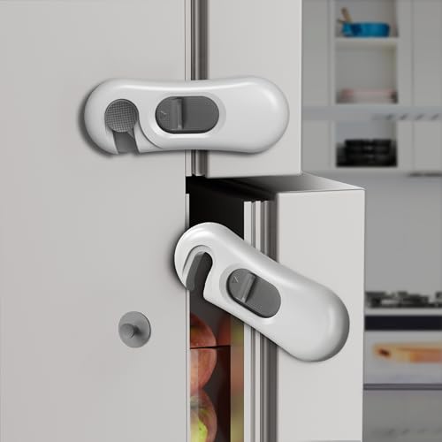 KIZZHISI 5 Pack Child Proof Refrigerator Lock, Baby Proofing Cabinet Locks, Oven Lock Child Safety – No-Drill Adhesive Safety Fridge Lock for Fridge, Oven, Dishwasher & Windows(Grey)