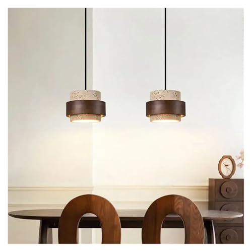 Lustre en pierre et bois ajustable résout le manque de lumière de la table