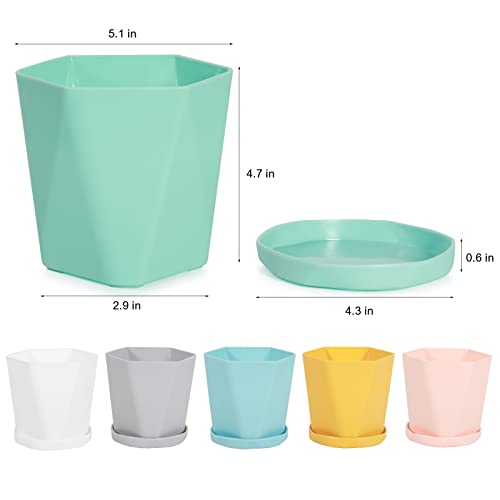 Isivbpep Flower Pots - 6 Pack 5.1 Inch Plastic Plant Pots With Drainage Holes And Saucers - Planters For Indoor Plants - Garden Pots With Gardening Tools #TOP4