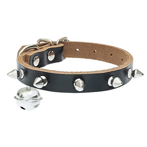 Genuine Leather Cat Collar With Bells - Studded Cat Collar With Spikes Soft And Strong Real Leather Made, Adjustable For Small Dogs Puppy Cats #TOP11